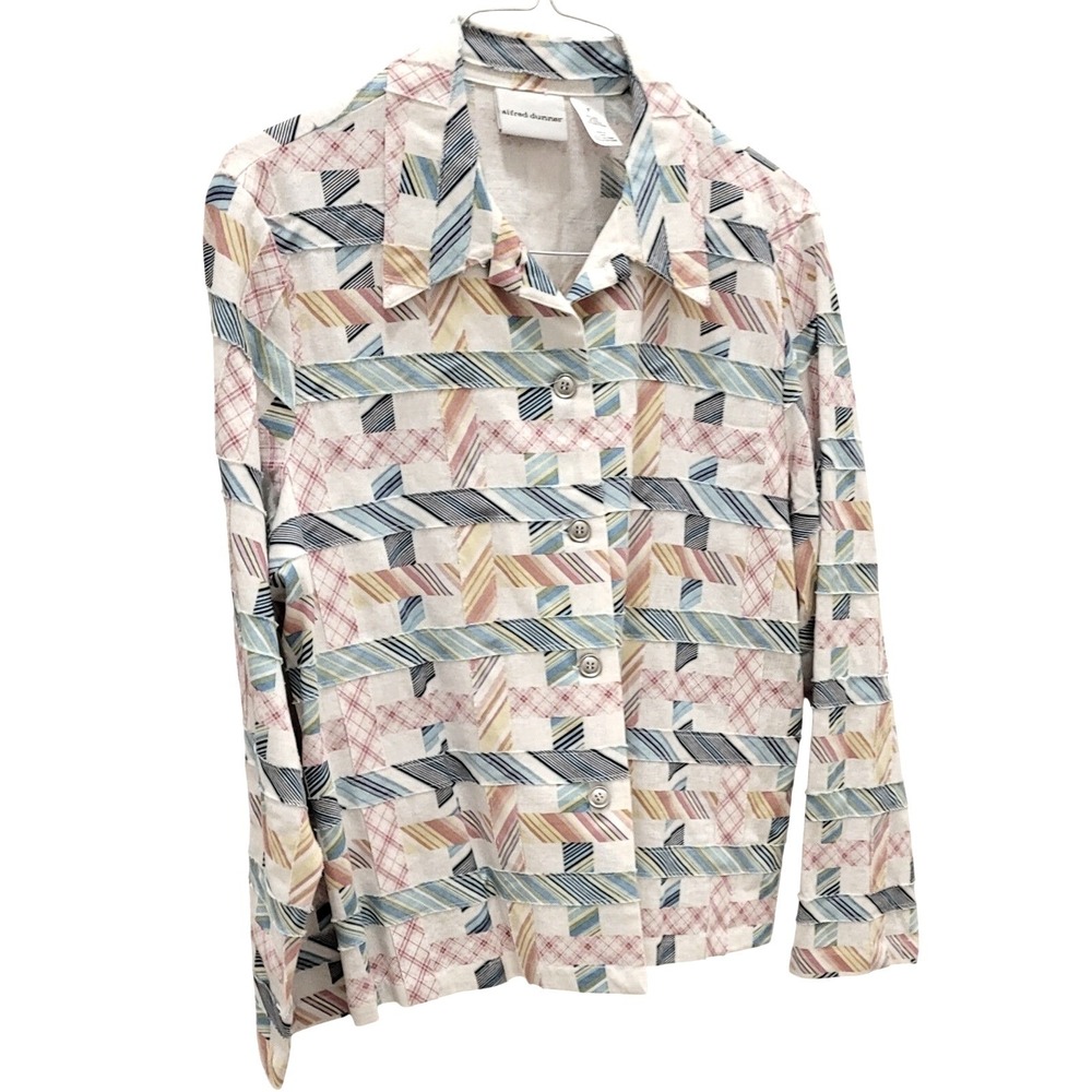 VTG Womens Lightweight Jacket Alfred Dunner 12 Linen Blend Pastel Patchwork WOW